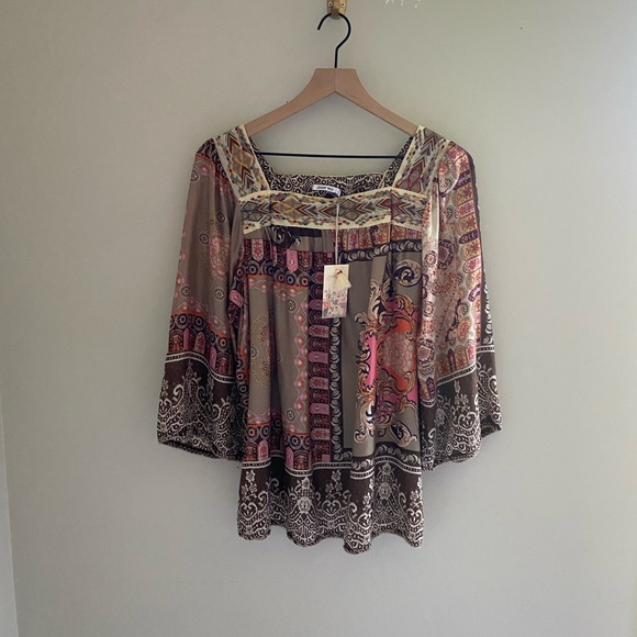Johnny Was Flora Lace blouse 100% silk bohemian top new with tags size XL - Picture 2 of 9